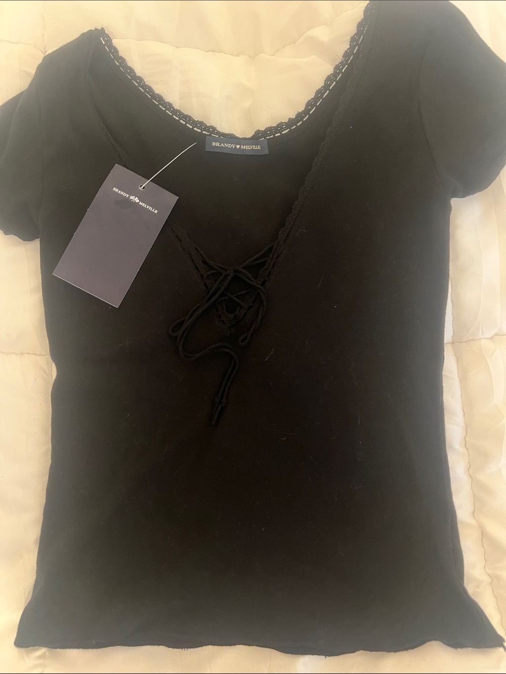 RARE NWT! Brandy Melville Black Lace-Up Scoop Short Sleeve Tee